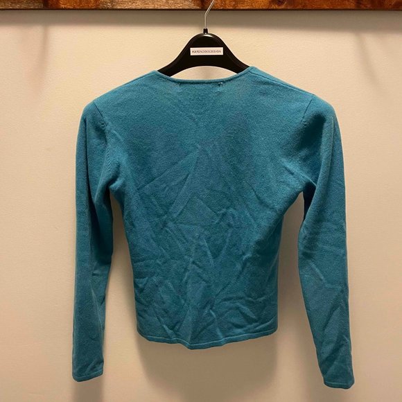 Vintage Blue Cashmere V-neck Sweater - Picture 3 of 5